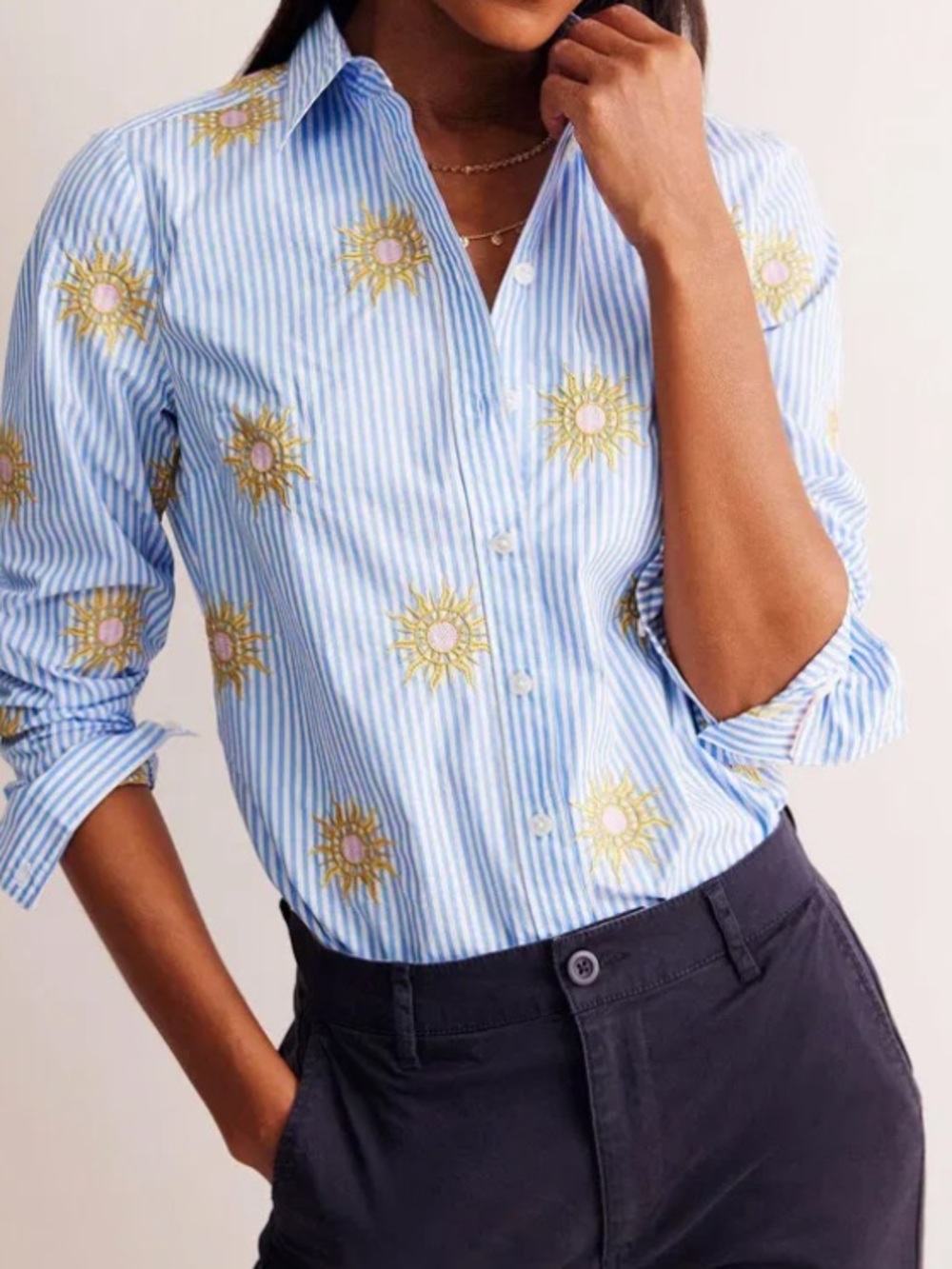 Boden Sienna Embroidered Shirt Women’s Blue & White Stripes Size 2